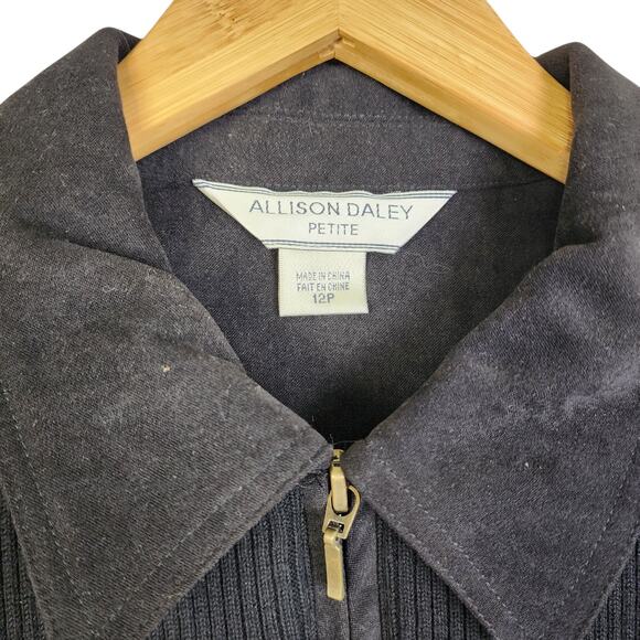 Allison Daley Womens Vintage Faux Suede Jacket Petite Size 12P Black Ribbed Zip - Picture 5 of 11